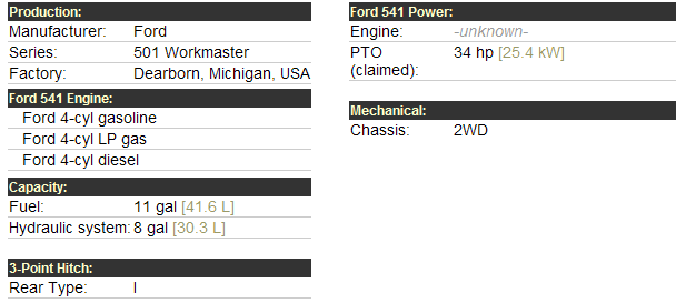 Ford 541 Specifications